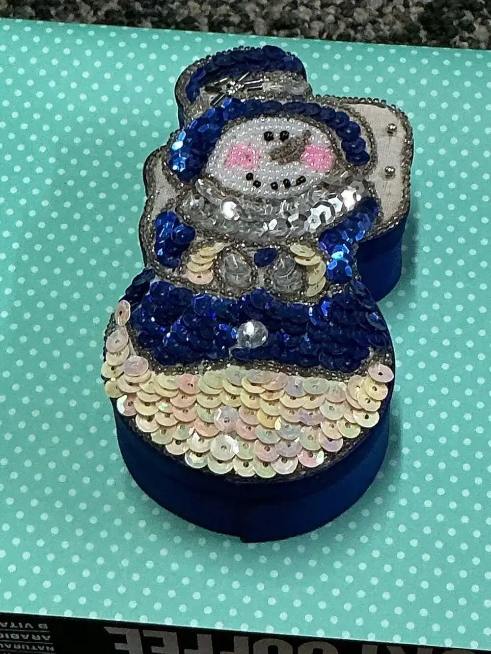 Vintage Beaded and Sequined Snowman Decorative Keepsake Trinket Box